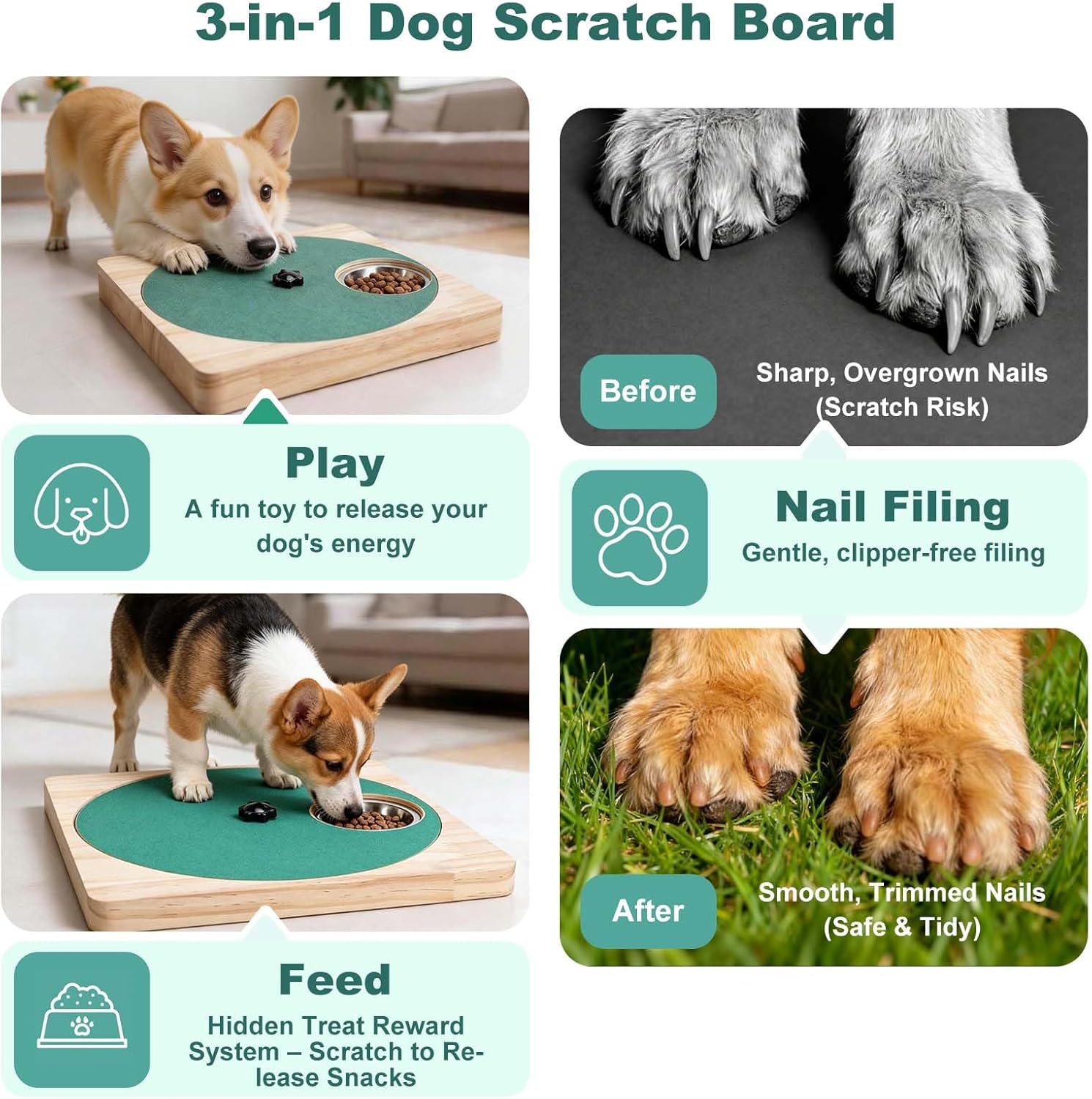 High Quality Stainless Steel Wood Dog Nail Scratch Board Pad Feeding Puzzle Bowl Toy