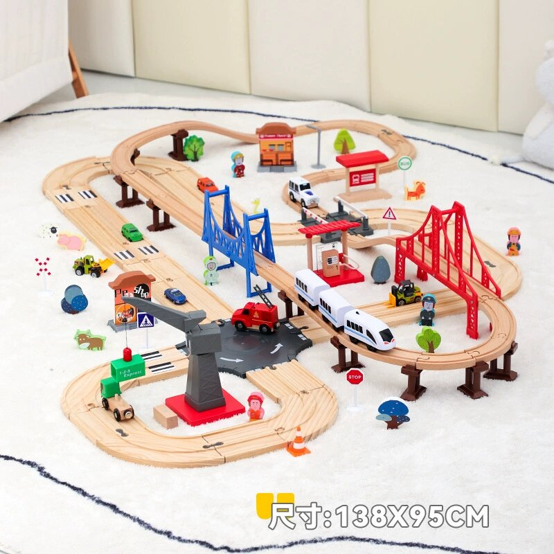2026 Wholesale Chirstmas Kids Railway Electric Toy Wooden Model Mini Train Set