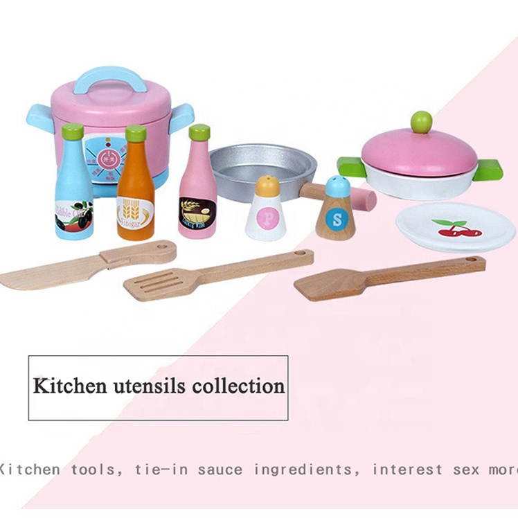New Design Wooden DIY Kids Cooking Pretend Play Kitchen Cabinet Educational Toy Sets for Girls and Boys