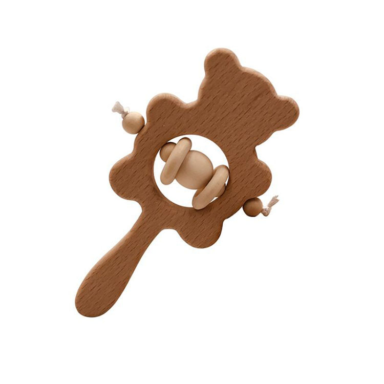 Hot Sale Baby Rattles Wooden Hand Bell Beech Wood Rattles Baby Toy