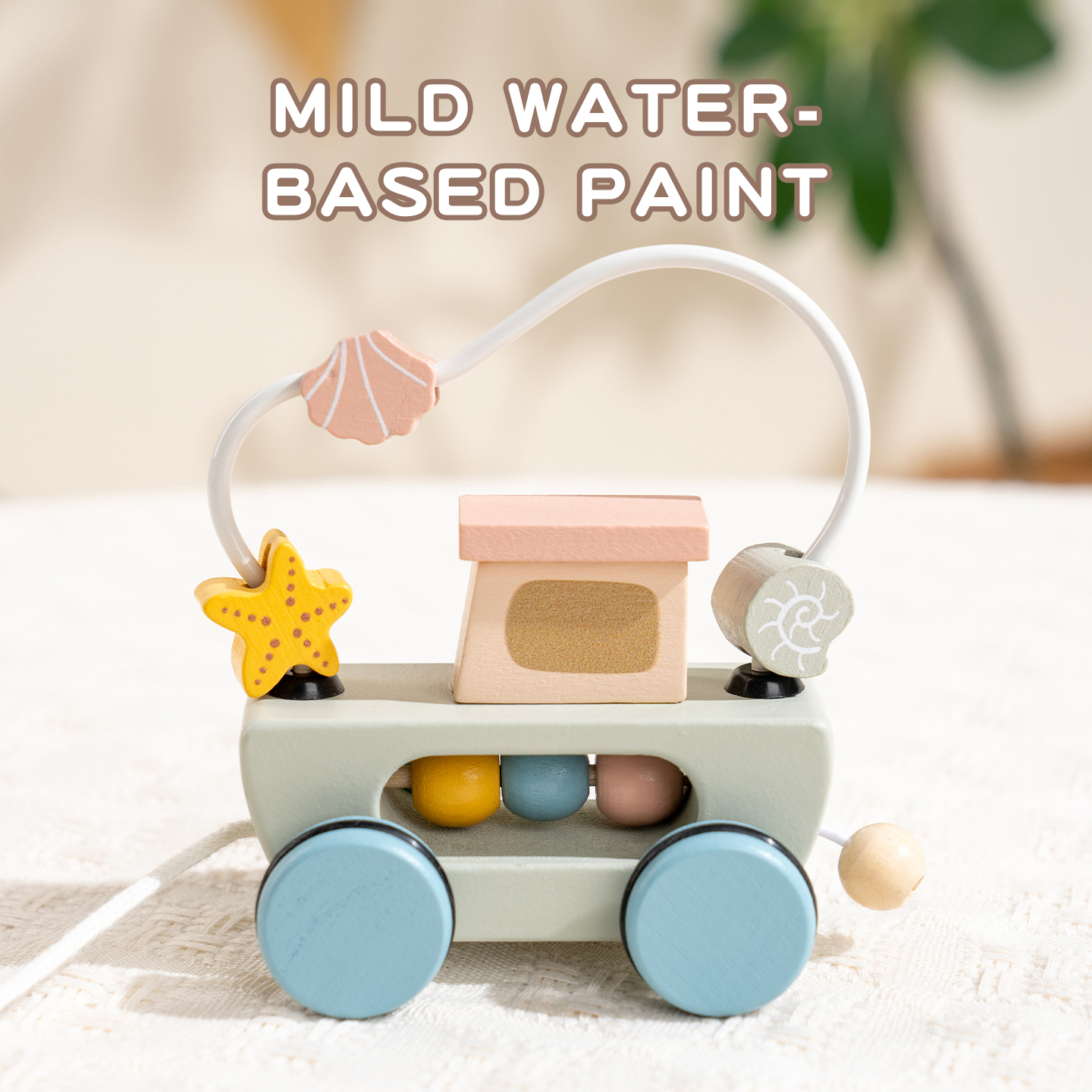 Montessori Wooden Animal Pull-along Train Toy Featuring Interesting Animals and Beads for Parent-child Interaction Play.