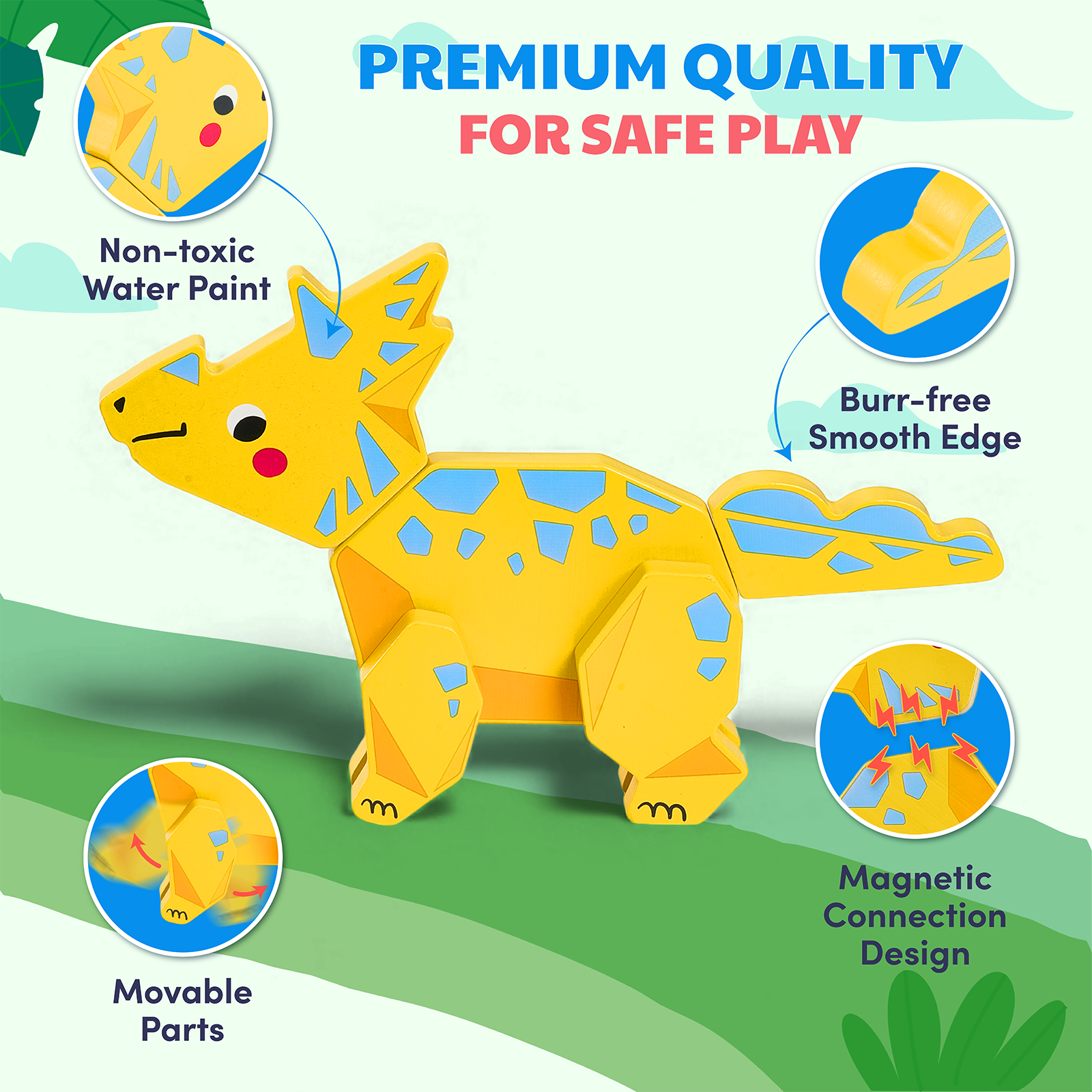Joycat Wooden Children's Early Education Three-dimensional Animal Puzzle Baby Boys and Girls Puzzle Dinosaur Building Block Toys