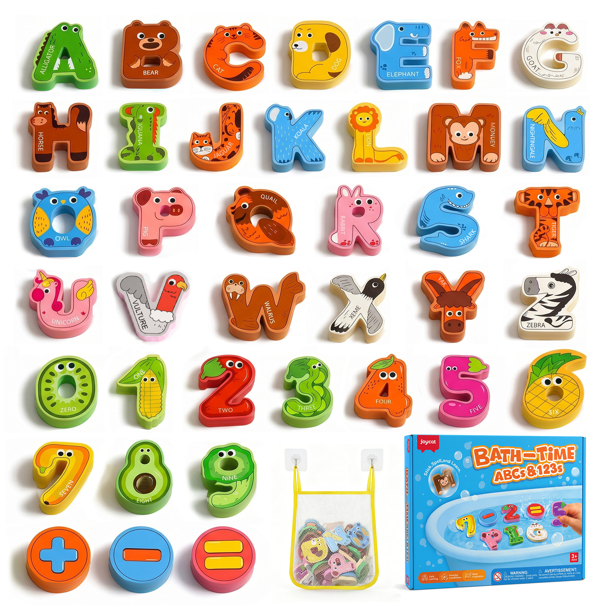 Joycat Wood Thick Alphabet Uppercase Letters Number Cute Animal Design Educational Toy Set for Toddlers Preschool