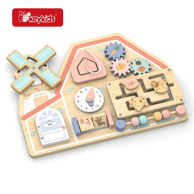 Kids Interactive Wooden Farm Busy Board Toy with Gears &amp; Maze for 5-7 Years Hand Skills Training W12D824