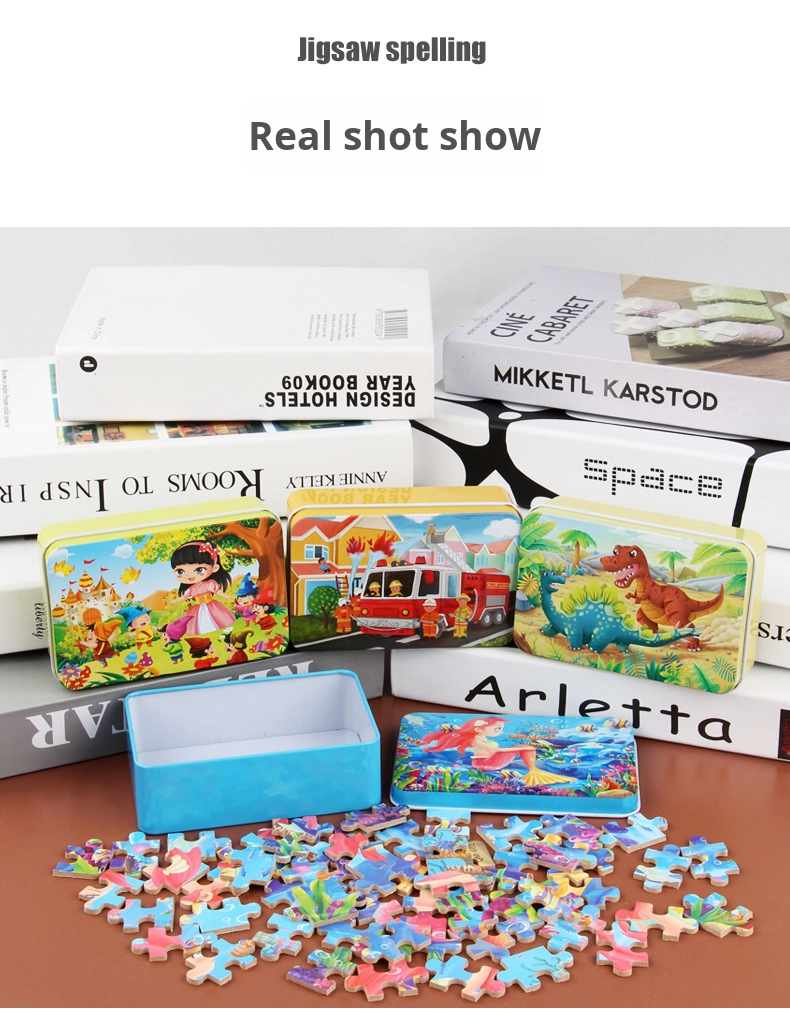 60-Piece Flat Puzzle for Children's Early Education Age 3-6 Iron Box Anime Cartoon Wooden Toys Made From Wood