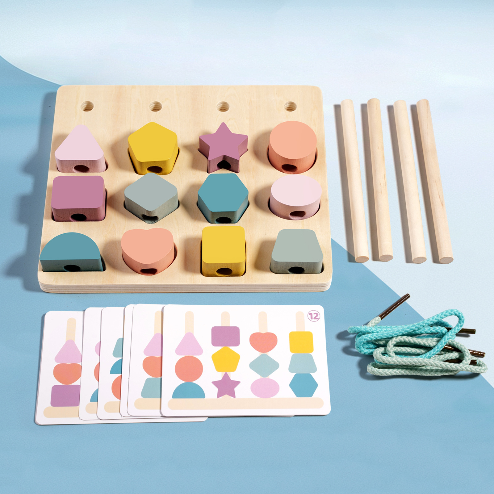 Montessori Children Wooden Macaron Building Block Sets Shape Cognition Stacking Match Games Baby Diy Toys for Kids Boys Girls