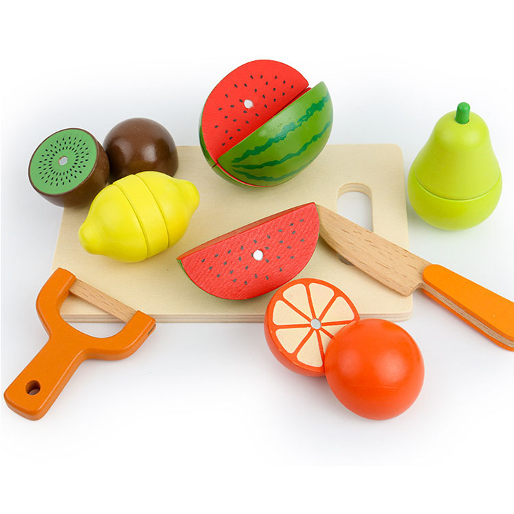 Diy Role Play Kids Pretend Preschool Game Kitchen Wooden Fruit Cutting Toy