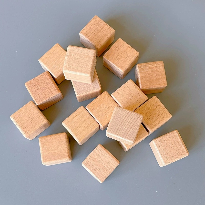 Wooden Montessori Baby Blocks Natural Beech Wood Cubes Toy Set