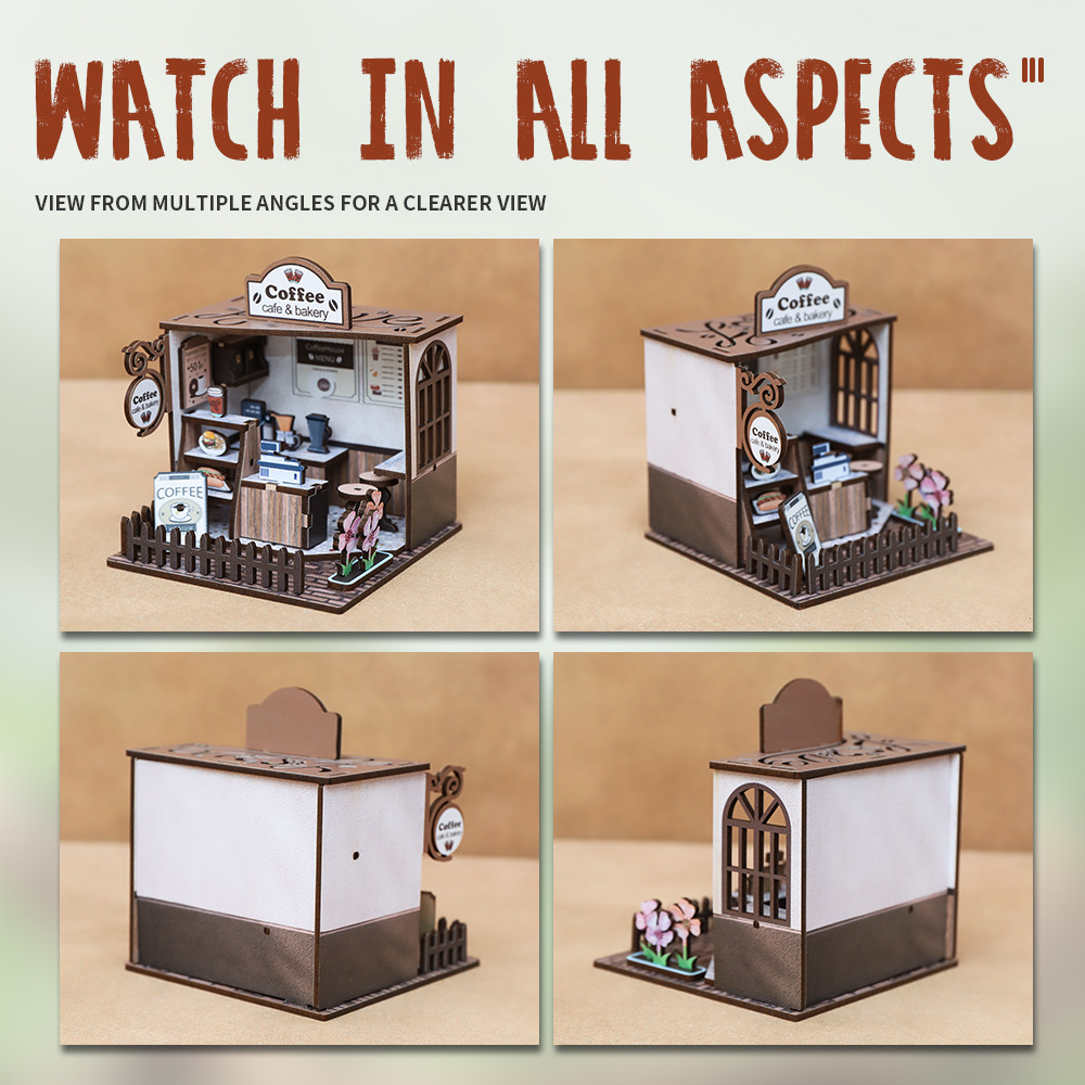 Cross-border New Diy Cabin Coffee House 3D Wooden Assembled Doll House Original Handmade Miniature House 12x12x4cm for Ages 14+