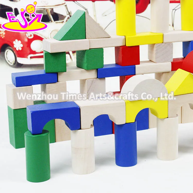 Colorful 80 Pieces Kids Wooden Toy Connecting Building Blocks Best Sale Children Wooden Intelligence Building Blocks W13A137
