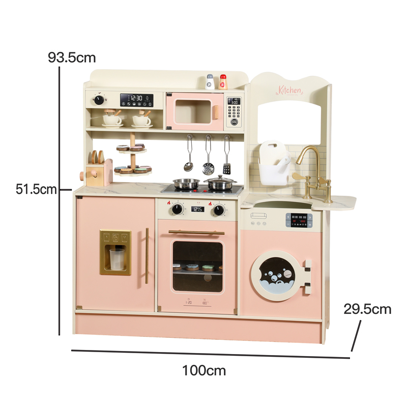 2024 New Multifunctional Customize Kids Pretend Play Cooking Coffee Maker Baking Kitchen Wooden Toy Set with Light Sounds
