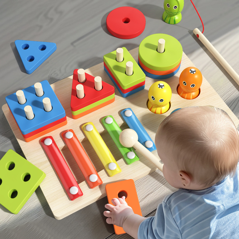 CPC CE Children Color Shape Recognition Magnetic Fishing Game Wooden Sorting Stacking Toys