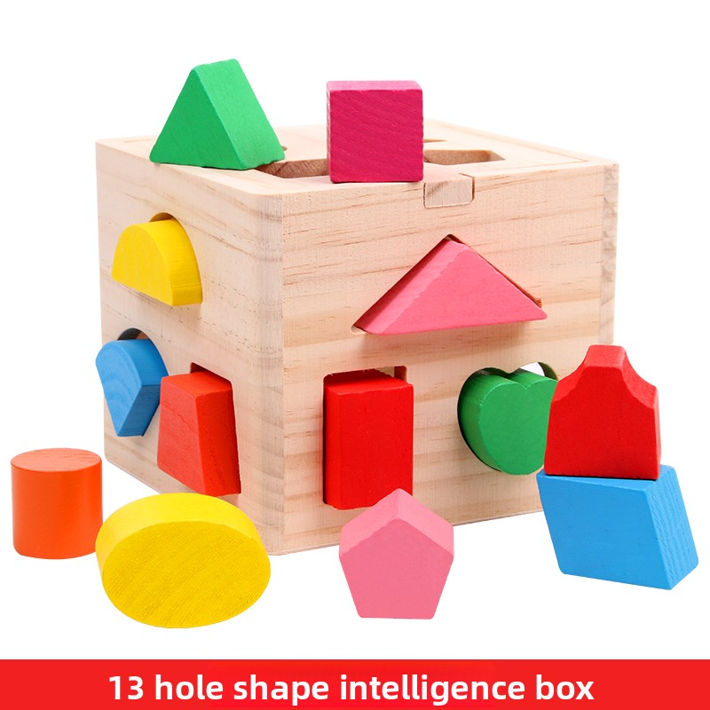13-Hole Wooden Intelligence Box Educational Toy Matching Shape Enlightenment Building Blocks For 5 To 7 Year Olds
