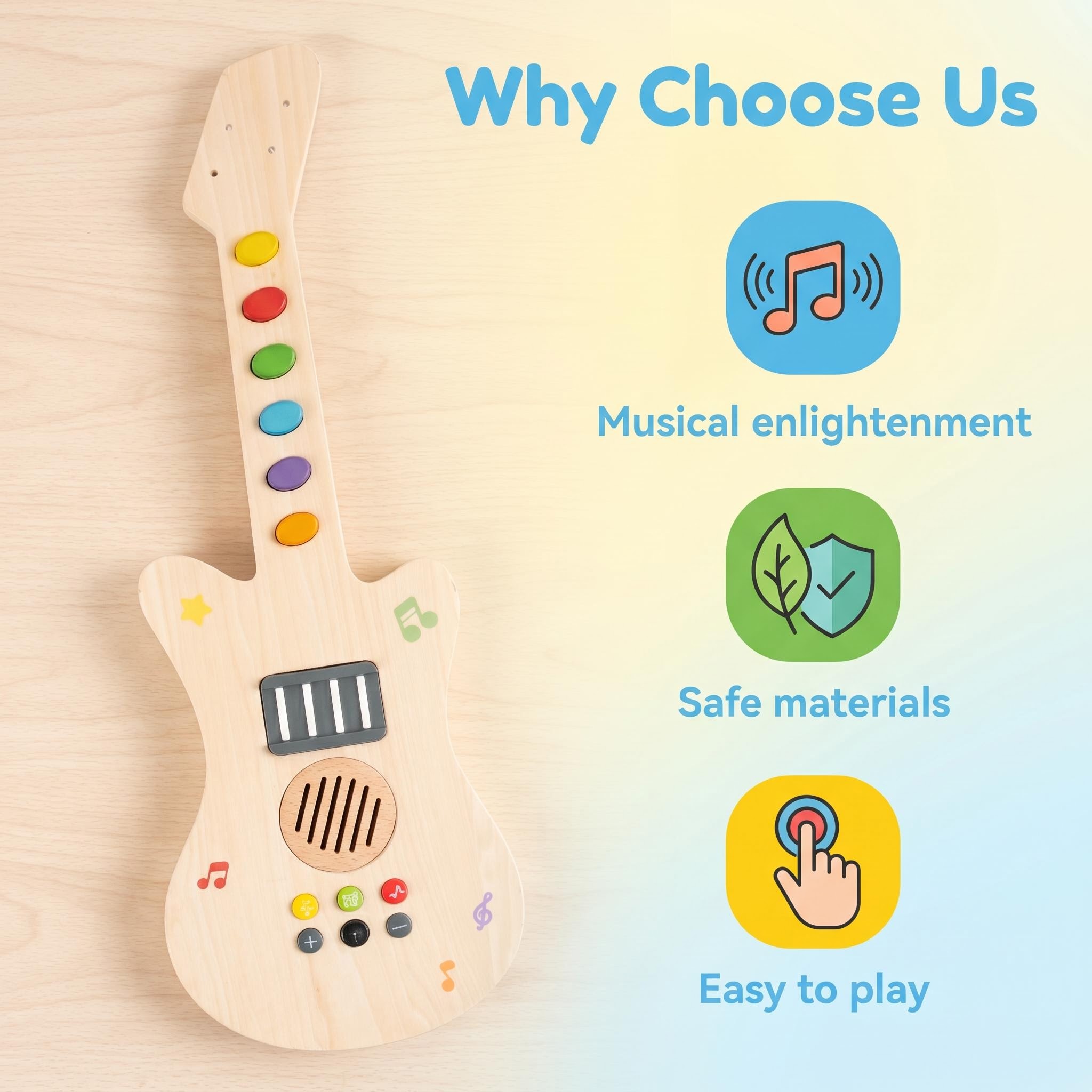 Children's LED Light Educational Wooden Toys Intelligence Music Guitar Creative Sensory Musical Montessori Toys