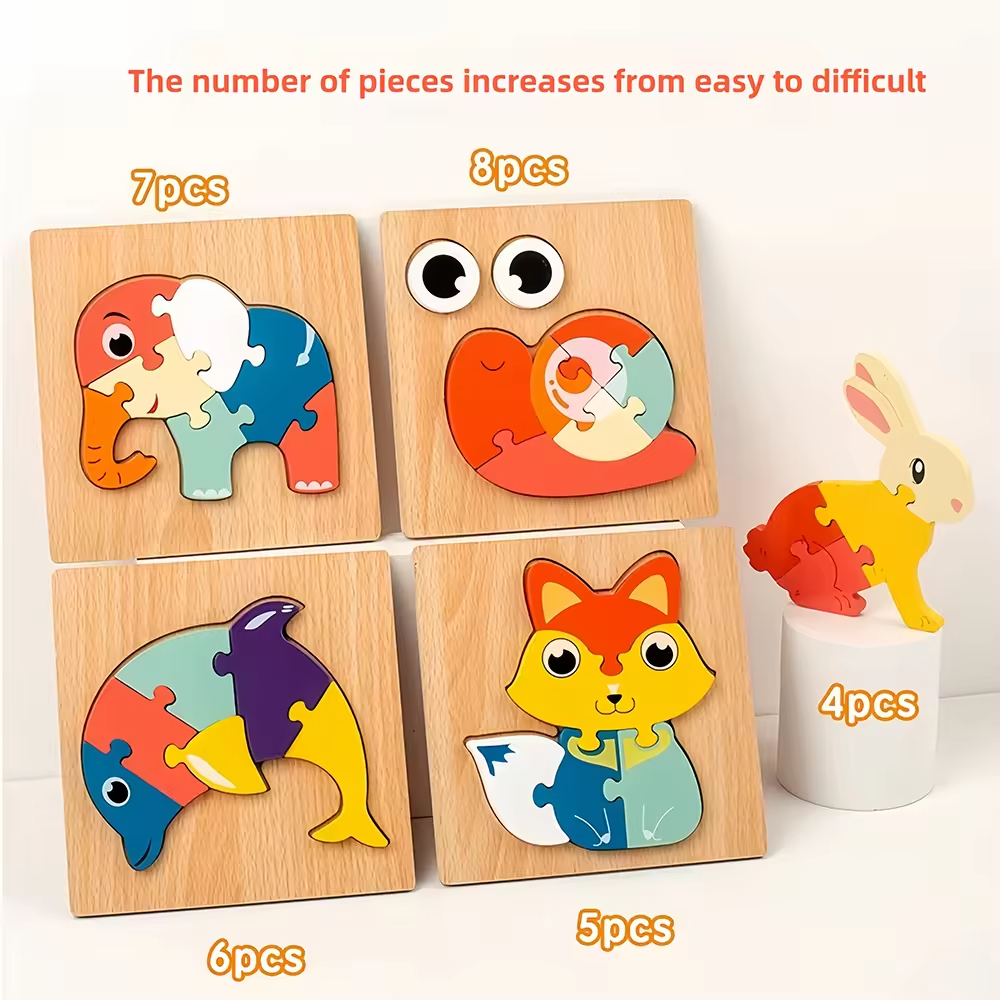 CPC CE New Arrival Custom Children's Wooden 3D Cartoon Animal DIY Jigsaw Puzzle Early Educational Gift Toys for Boys Boys