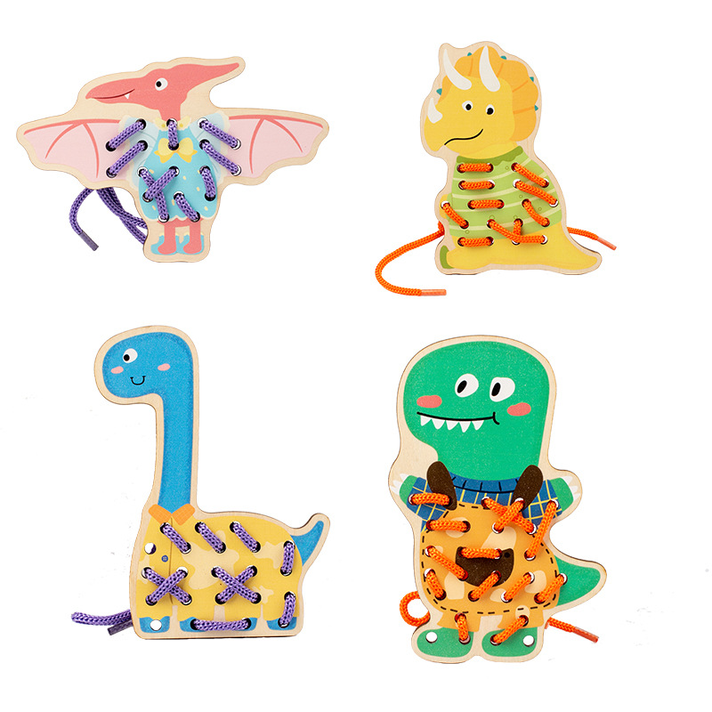 Children Early Education Toy Baby Montessori Activity Wooden Threading Game Kids Fine Motor Skill Lacing Threading Toys