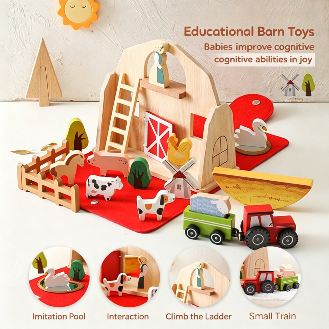 Beiyang Custom Montessori Educational Wooden Barn Farm Stacking Toys For Toddlers 25-36 Months Improve Cognitive Skills