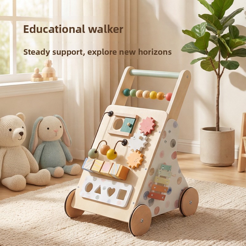 Qiaike Children's Wooden Montessori Activity Center Baby Walker Balance Walker Push Cart Toys for 0-3 Years Old 10KG Load