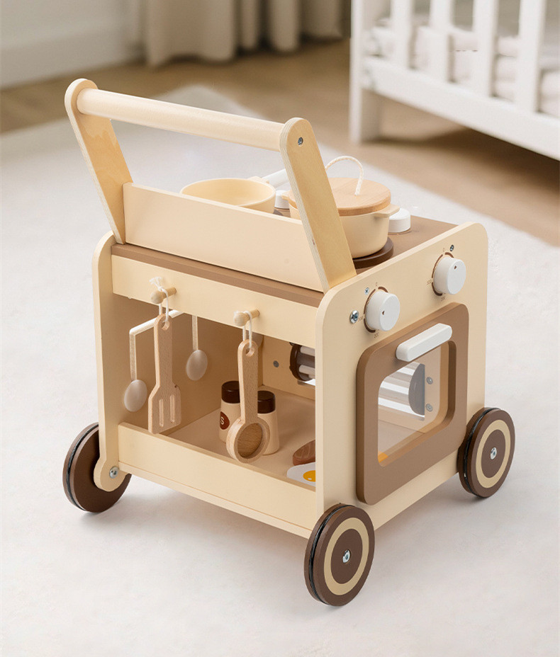 Wooden Baby Walker Baby Push Walker With Pretend Kitchen Montessori Sensory Activity Center Push Walker Toys for Babies L16E020