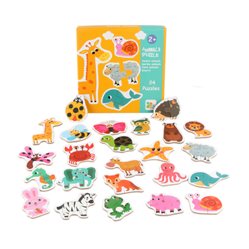 Wooden Animals Matching Jigsaw Puzzle Kids Early Education Enlightenment Toys