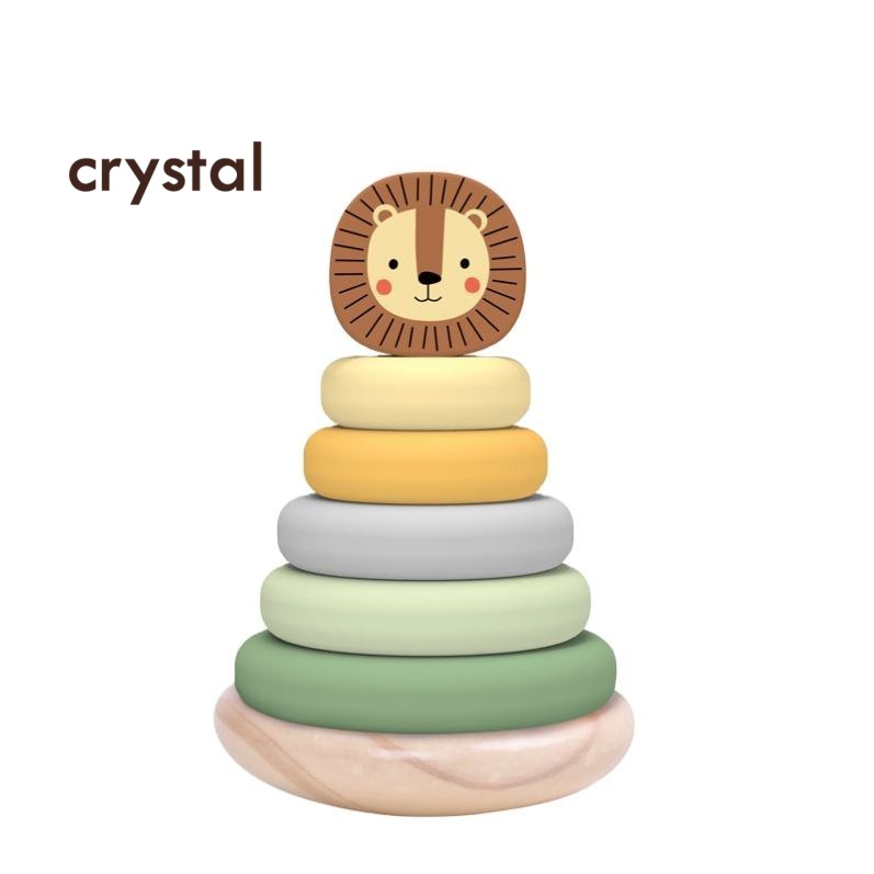Crystal Early Learning Wooden Rainbow Tower Baby Stacking Ring Building Block For Kids Coordination Rainbow Tower