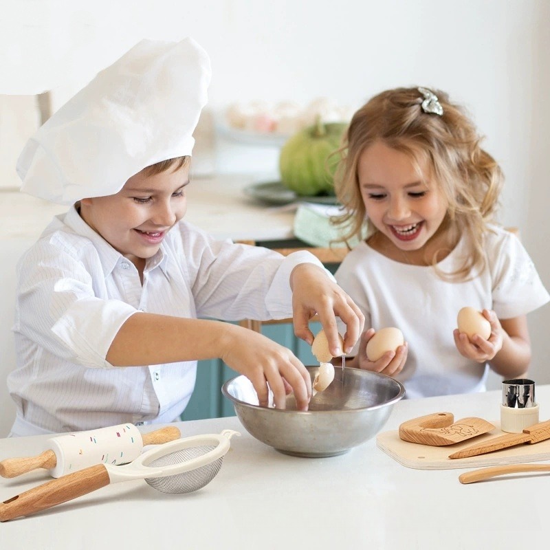 Pretend Play Cooking Set Safe Durable Wooden Toys Develops Motor Skills Imaginative Role-Play