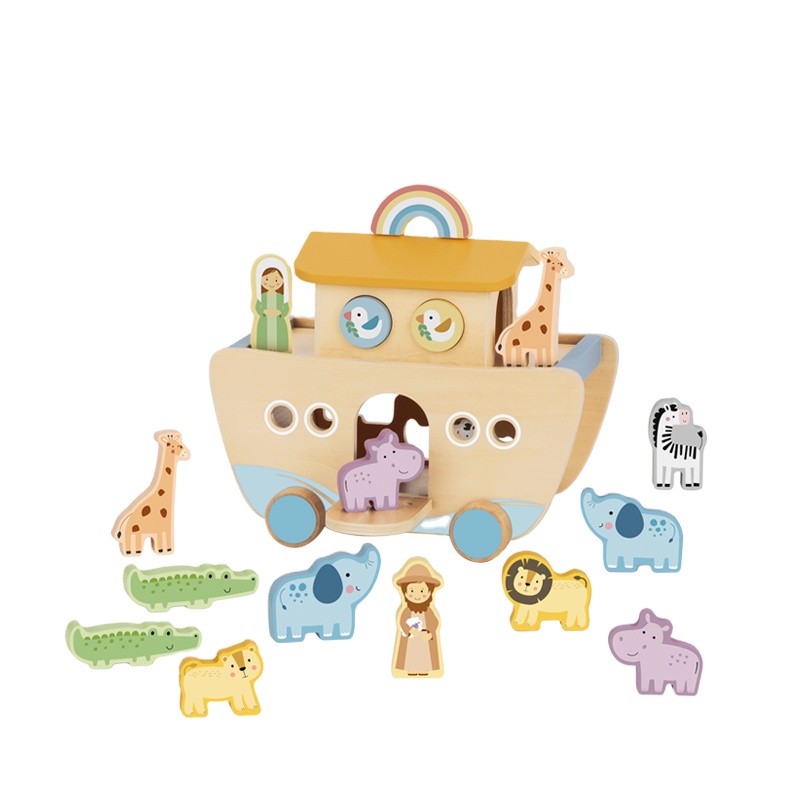 New Design Wooden Toys Noah's Ark Game Animal Block Shape Sorter Ship Play Educational Toy for Kids