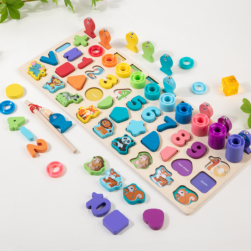 Wooden Comprehensive Learning Kit 5-In-1 Puzzle Set Shape Sorting Numbers Multiple Busy Board For Toddlers