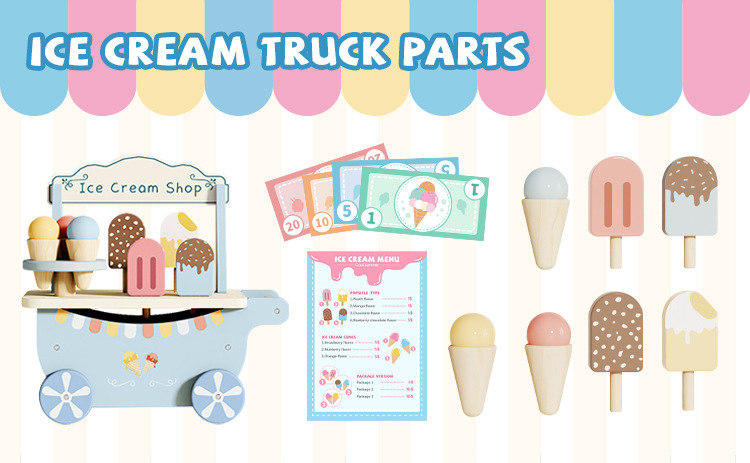 Children Wooden Ice Cream Shop Play to Learn Trolley Role Play Pretend Toy Kids Early Education Wooden Kitchen Toy