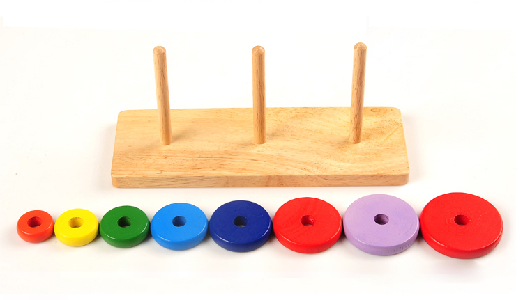 Eco-friendly Wooden Hanoi Tower Kids Indoor Playground Brain Toy