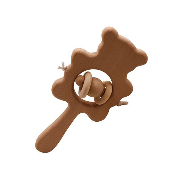 Hot Sale Baby Rattles Wooden Hand Bell Beech Wood Rattles Baby Toy