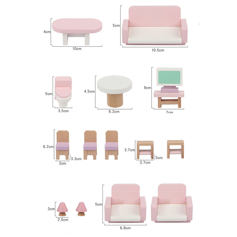 Wholesale Kids Wooden Doll House Pink Miniature Pretend Play Furniture Toy for Girls DIY Usage