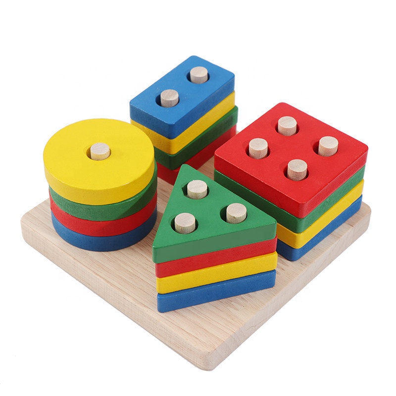 Wooden Geometric Shape Cognitive Matching Building Blocks Early Learning Educational Toys for Children