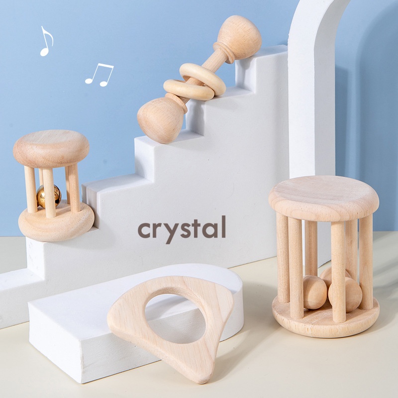 Crystal Wooden Chewable Hand Rattle Sensory Toy Eco-Friendly Educational Unisex