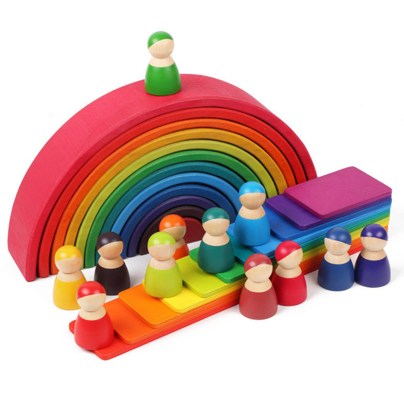 Children Baby rainbow Building Blocks Stacker Brinquedos Oyuncak Educational Montessori Toys Building Wooden Block Sets Wood Toy
