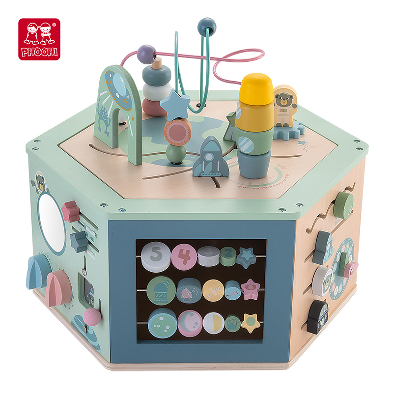 Wooden activity cube detail 2