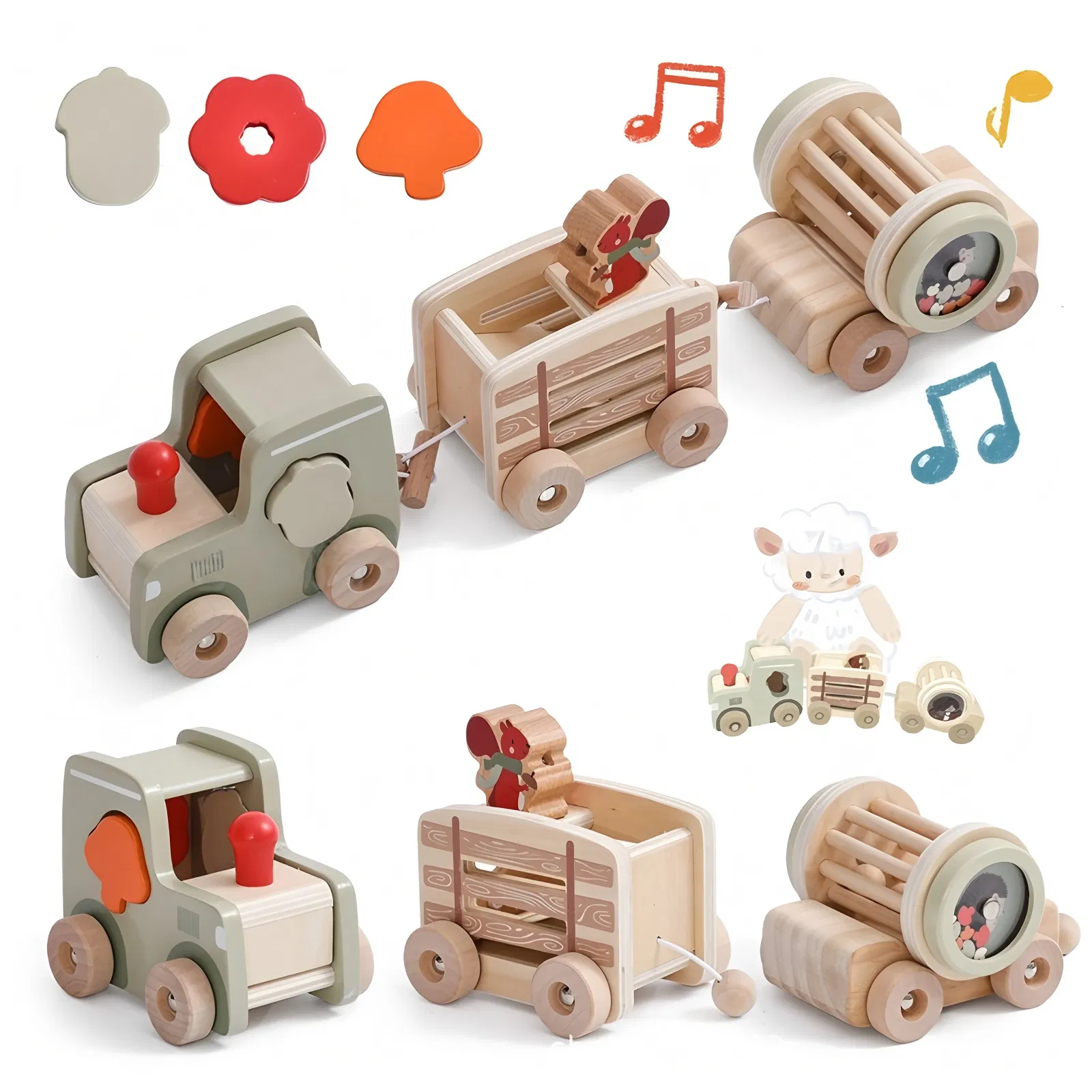 Wholesale Christmas Wooden Cars Wooden Railway Mini Train Set Toy for Kids