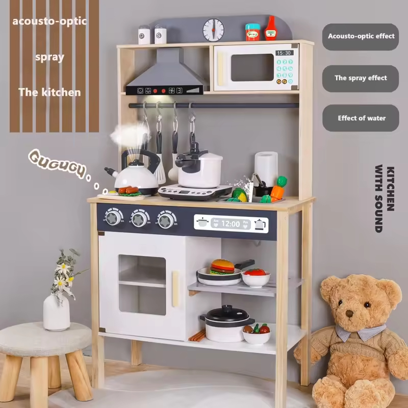 Korean Kitchen Big Wooden Simulation Toy Set for Parent-Child Play &amp; Cooking Game-Early Education Toys