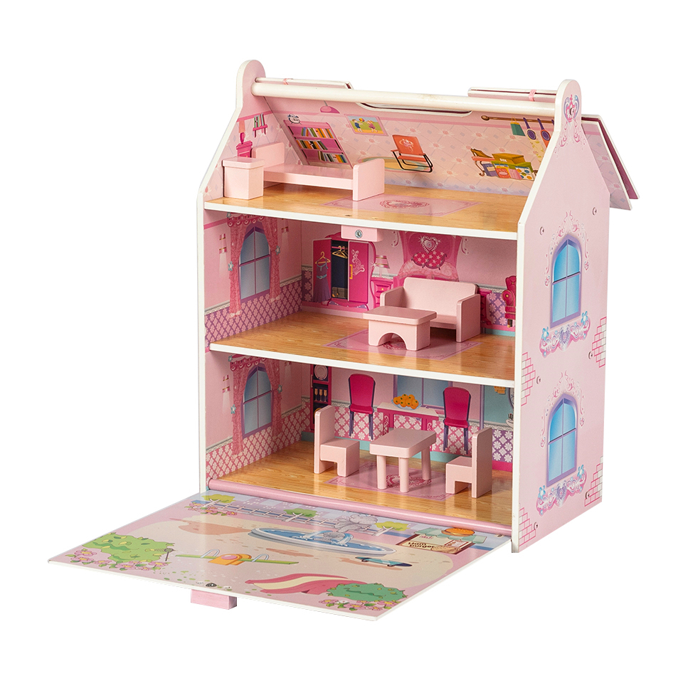 New Design Triple Portable Wooden Doll House