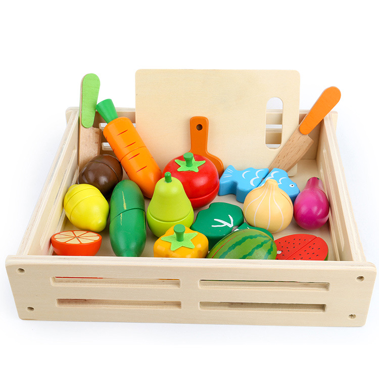 Diy Role Play Kids Pretend Preschool Game Kitchen Wooden Fruit Cutting Toy