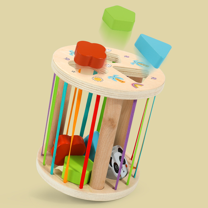 Children's Rainbow Busy Box Puzzle Preschool Beech Wood Educational Toy Shape Matching Color Cognition Multi-functional Playing