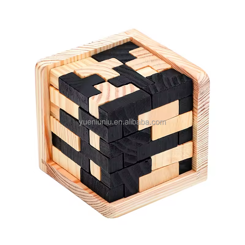 3D Wooden Brain Teaser Cube Wood Puzzles T-Shaped Jigsaw Logic Puzzle Game Educational Toy for Kids and Adults