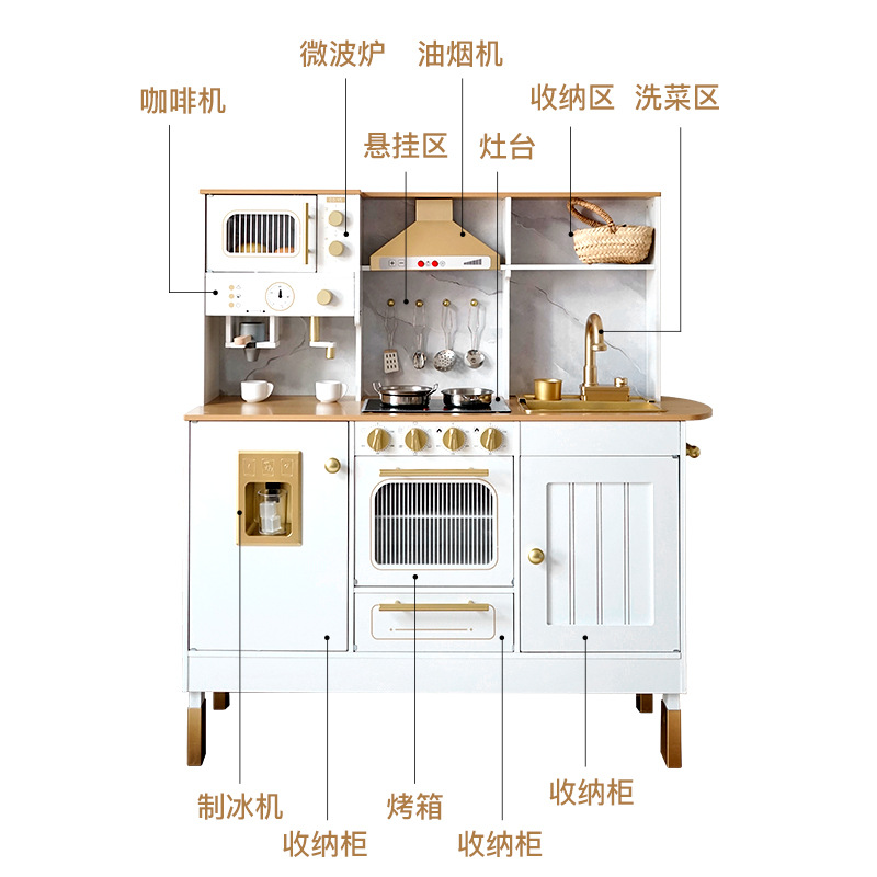 New Design Baby Play Home Wooden Kitchen Toys Set with Coffee Machine Factory Sale Educational Kids Pretend Play Cooking Toy Set