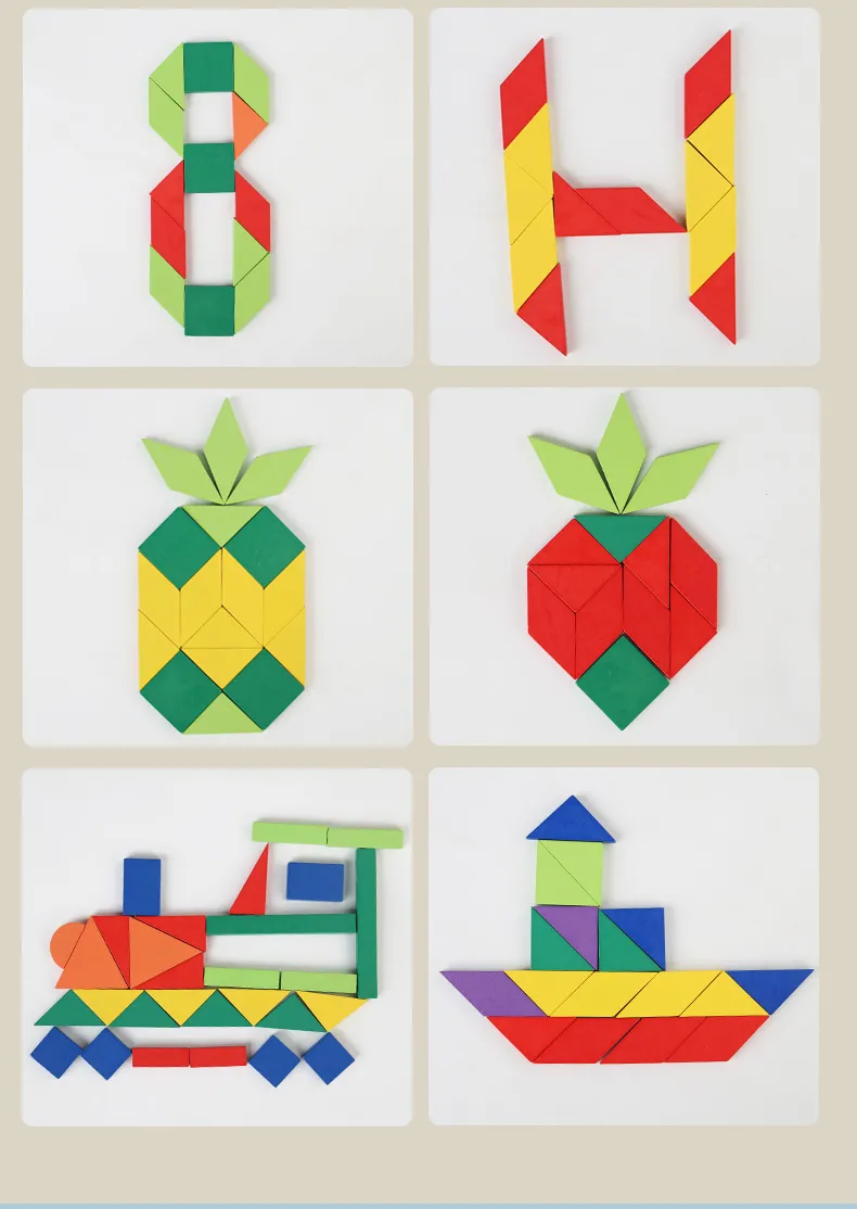Fun Geometric Shape Puzzle Set Wooden Building Toy Bricks Blocks