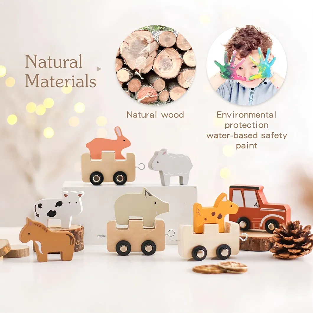 Wholesale Christmas Wooden Cars Wooden Railway Mini Train Set Toy for Kids