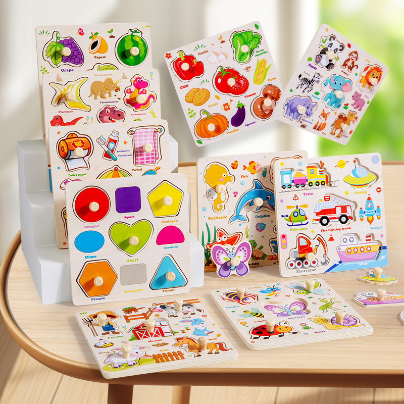 Wooden Hand Grasp Board Toys Kids Educational Shape Matching Game Baby Montessori Cognition Board Toy Children Learning Puzzles