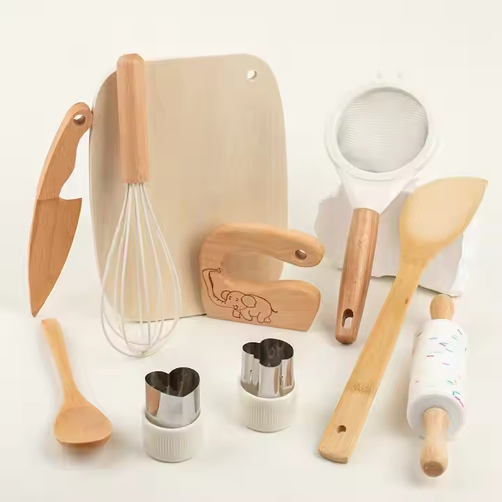 Pretend Play Cooking Set Safe Durable Wooden Toys Develops Motor Skills Imaginative Role-Play