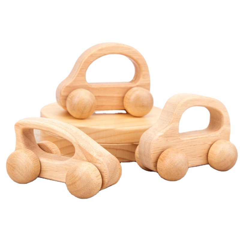 Factory Wholesale Beech Wooden Teething Toys Montessori Baby Grip Training Trolley Natural Mini Wooden Car for Kids