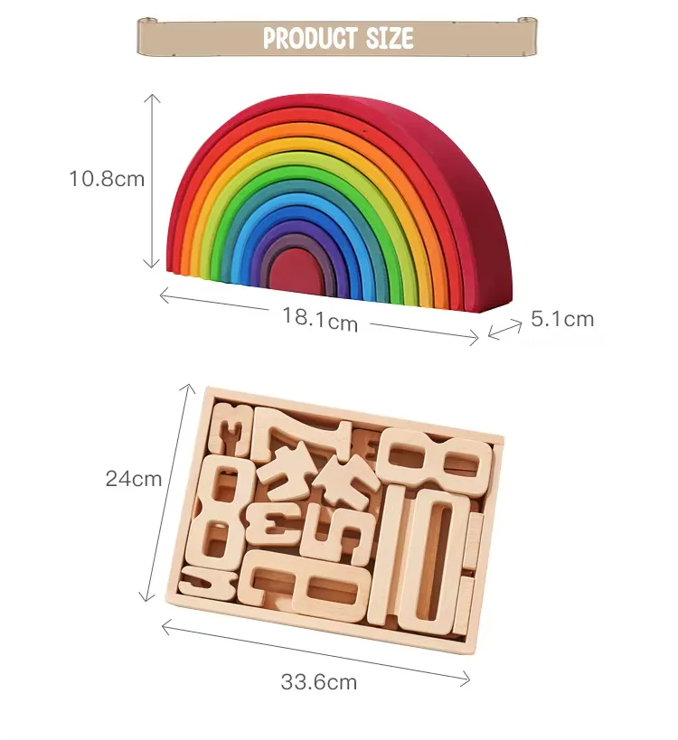 Children's DIY Wooden Construction Building Blocks Educational Rainbow Toy for Kids