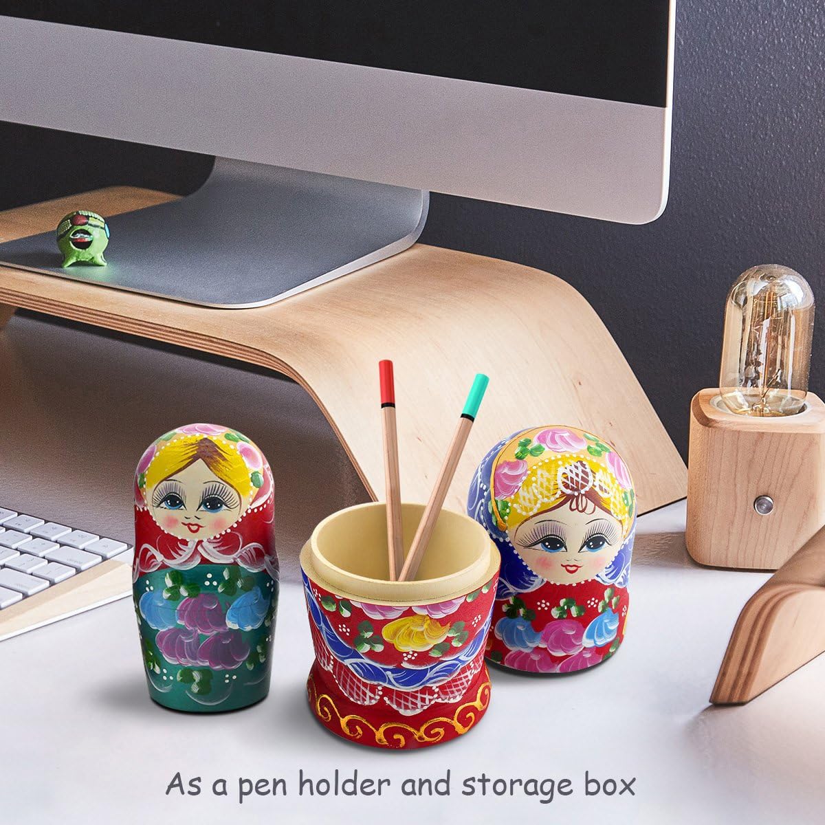 Russian Nesting Dolls Wood Matryoshka Stacking Set of 7 Handmade Toys for Children Kids Adults Easter Christmas Halloween